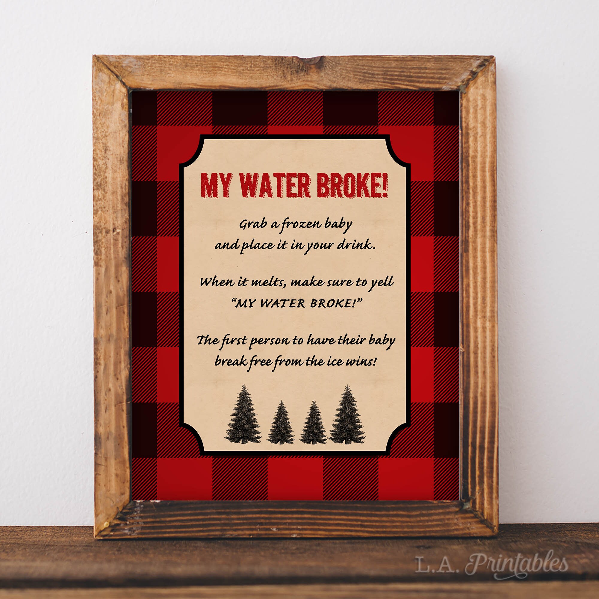 Lumberjack My Water Broke Baby Shower Game Sign Rustic Baby - Etsy