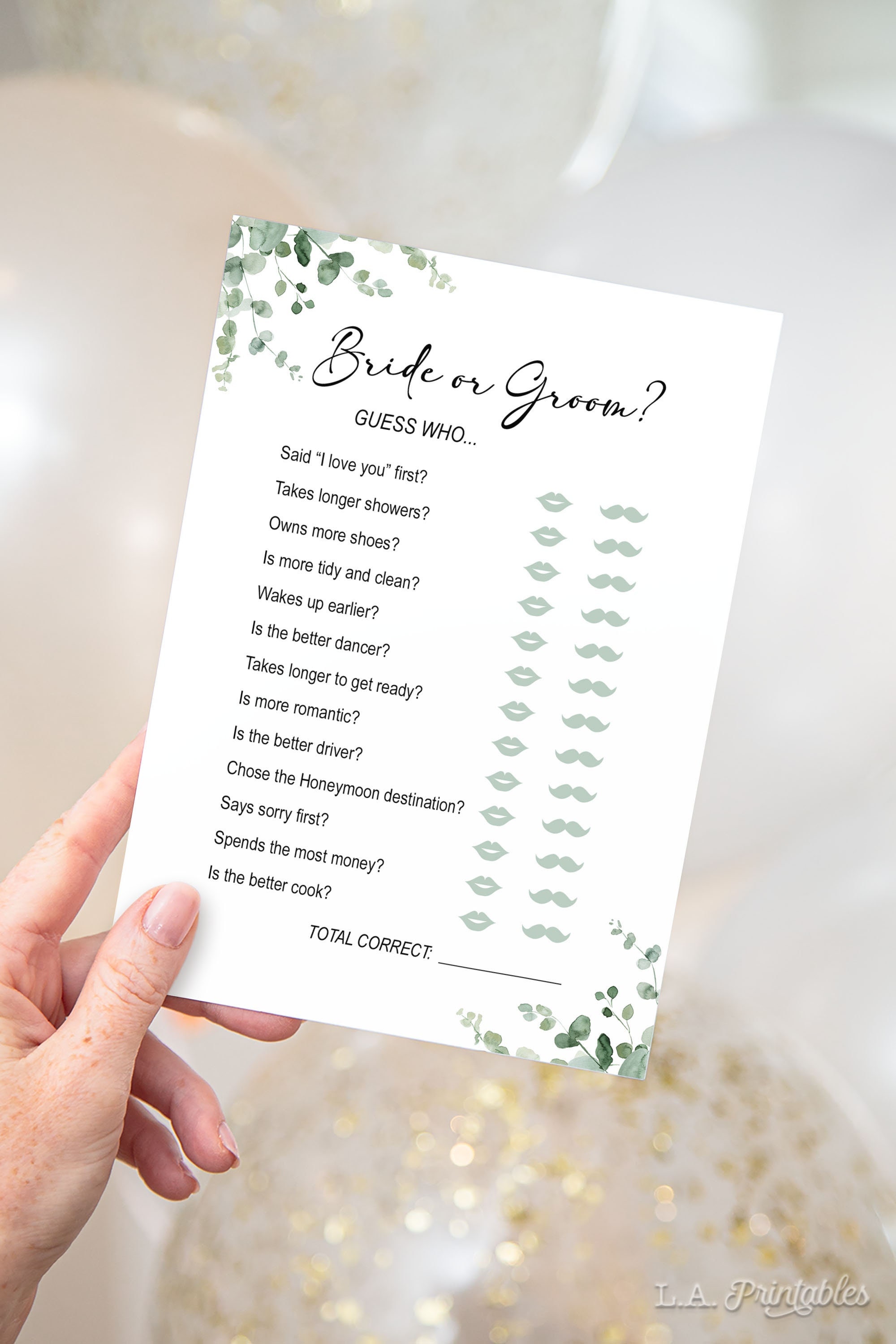 Bride or Groom Bridal Shower Game Greenery Eucalyptus Guess - Etsy