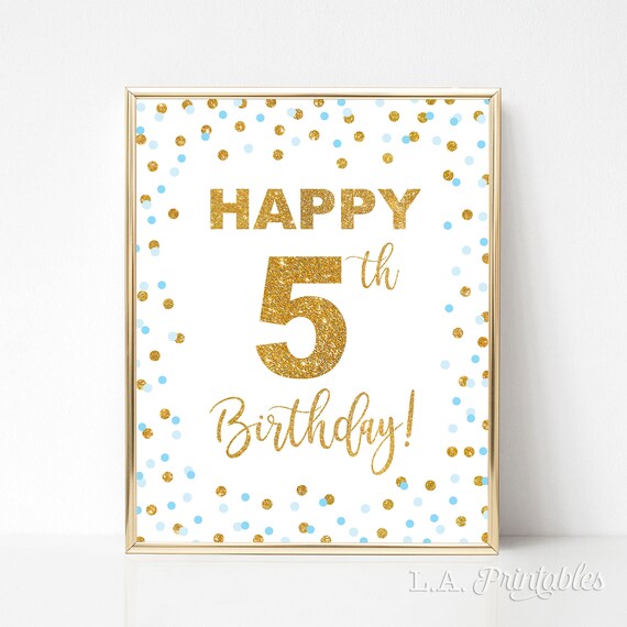 Happy 5th Birthday Printable Party Sign 5th Birthday Sign | Etsy