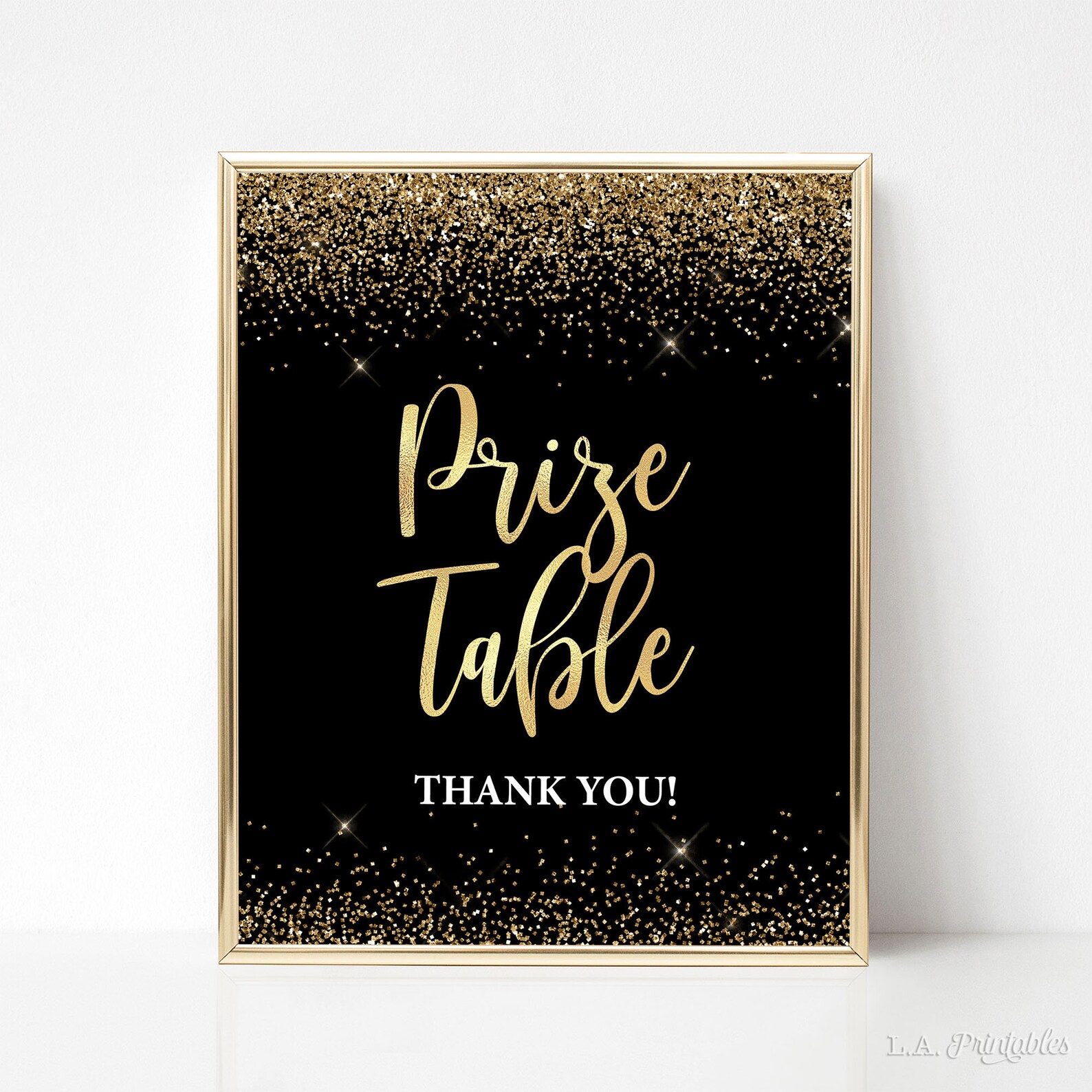 Prize Table Party Sign Black &amp; Gold Glitter Confetti - Etsy
