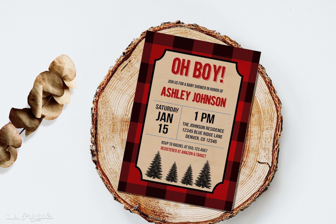 Lumberjack Baby Shower Editable Invitation Template Red - Etsy