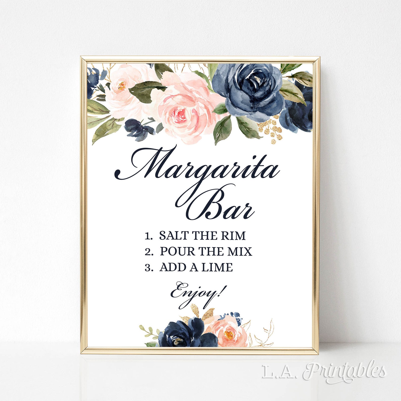 Margarita Bar Bridal Shower Sign Navy & Blush Pink Floral Etsy