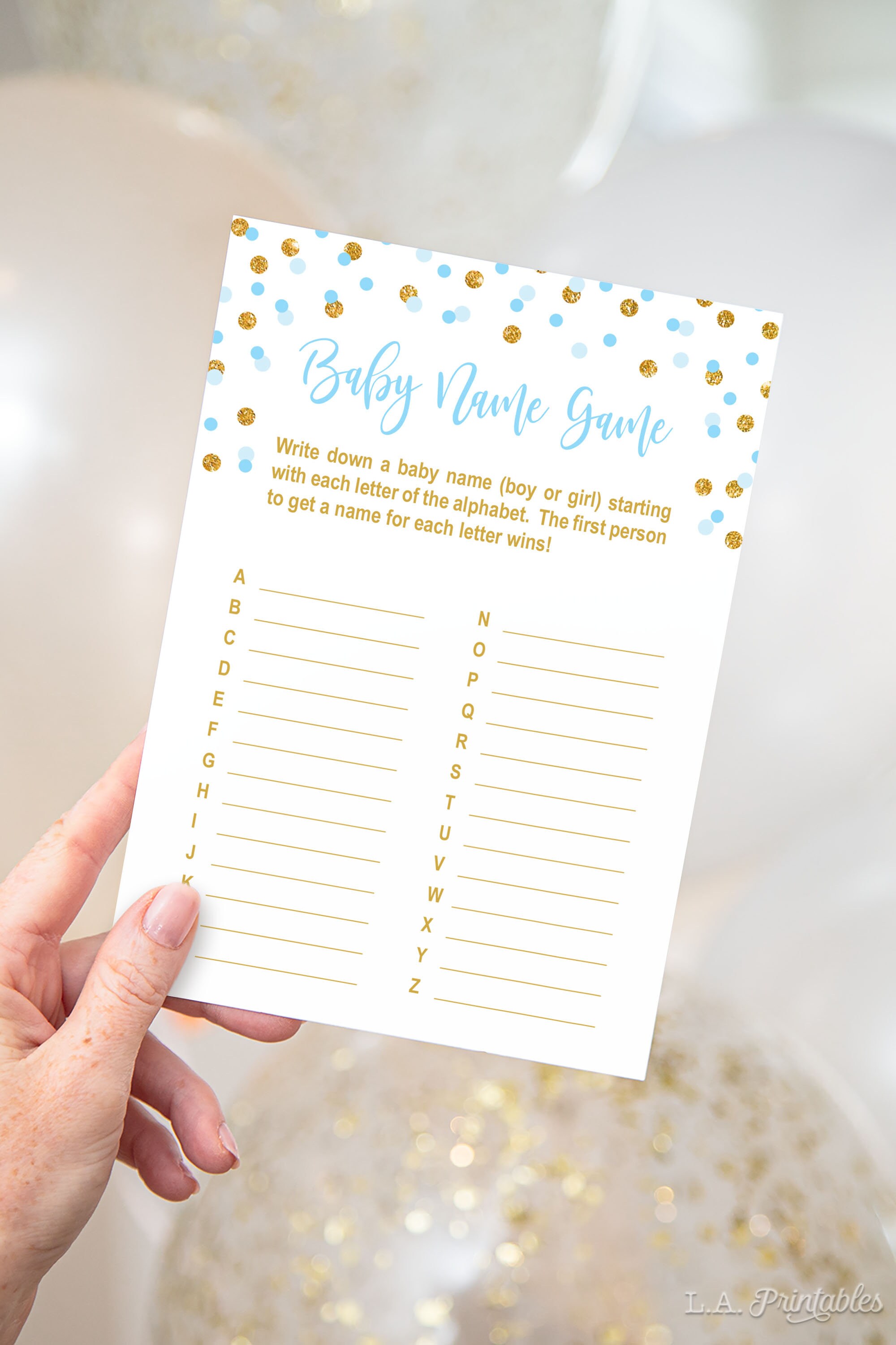 Baby Name Shower Game Blue & Gold Glitter Confetti Baby - Etsy