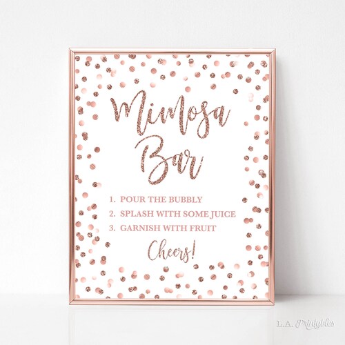 Mimosa Bar Party Sign Rose Gold Glitter Confetti Bridal - Etsy
