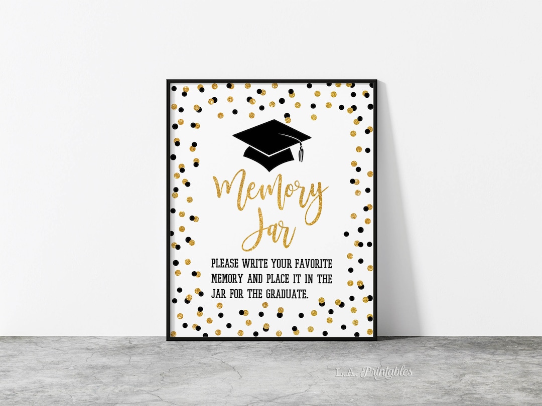 Memory Jar Graduation Party Sign Black &amp; Gold Glitter - Etsy