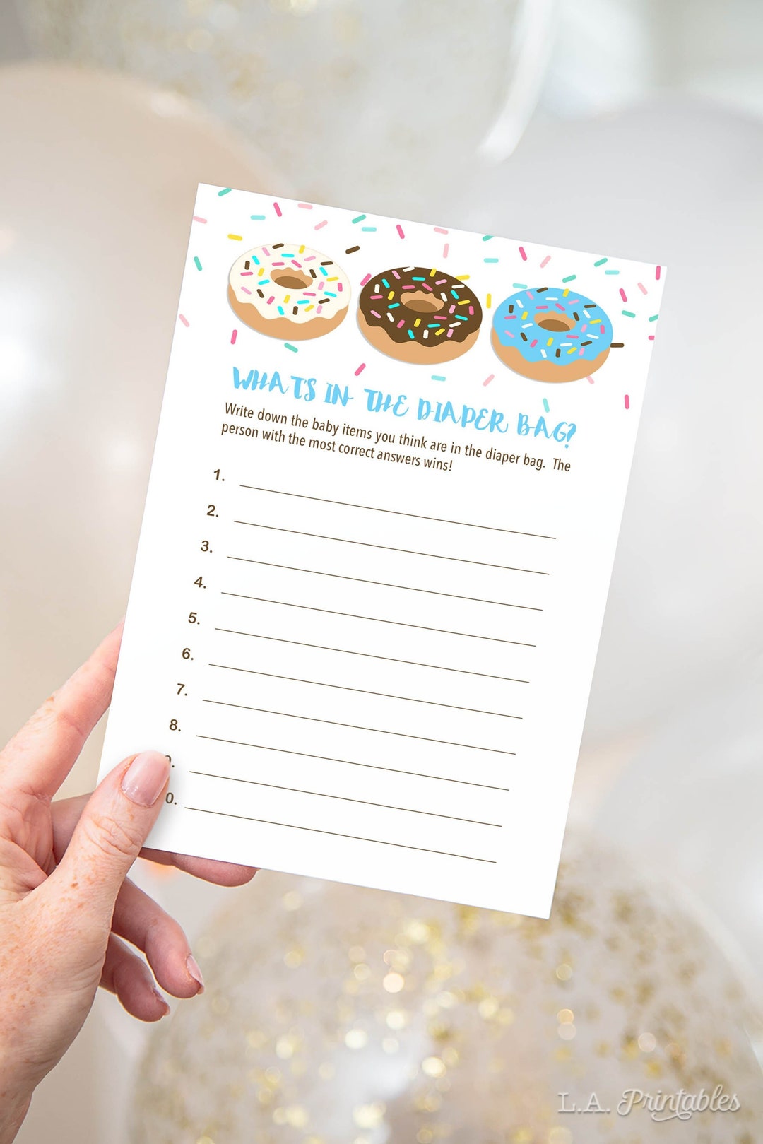 Diaper Bag Game, Guess What's in the Diaper Bag Game, Blue Donut