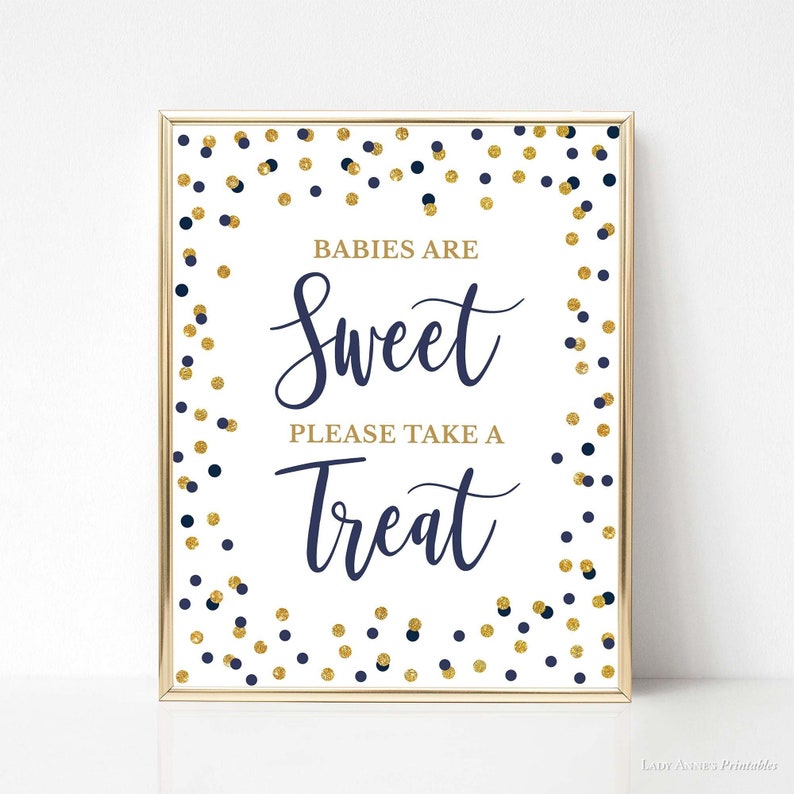 Navy Babies Are Sweet Please Take a Treat Sign, Navy & Gold Glitter Sign, Dessert Sign, 2 Sizes, INSTANT DOWNLOAD image 1