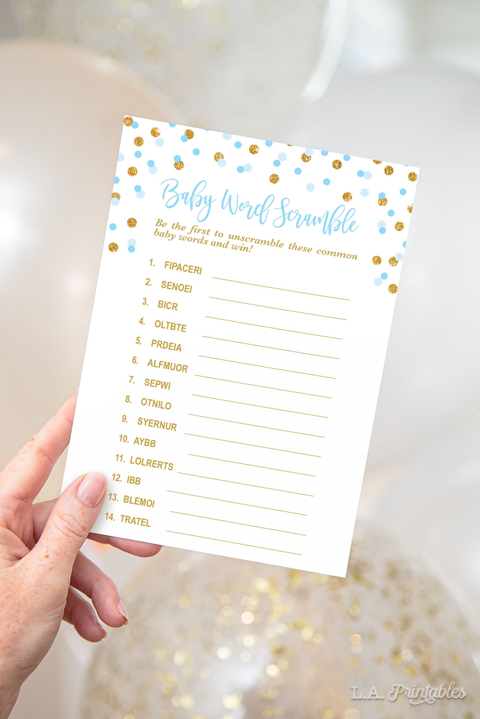 Baby Word Scramble Game Blue &amp; Gold Glitter Confetti Baby - Etsy