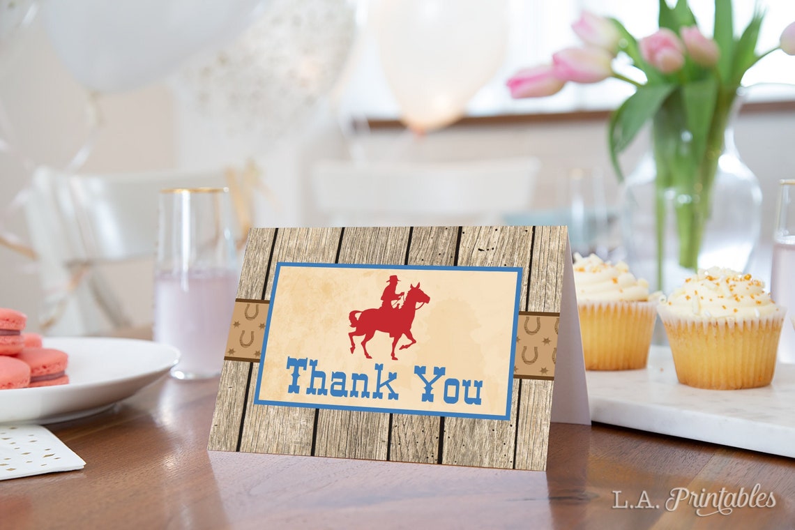 Cowboy Thank You Printable Card Cowboy Baby Shower Cowboy - Etsy