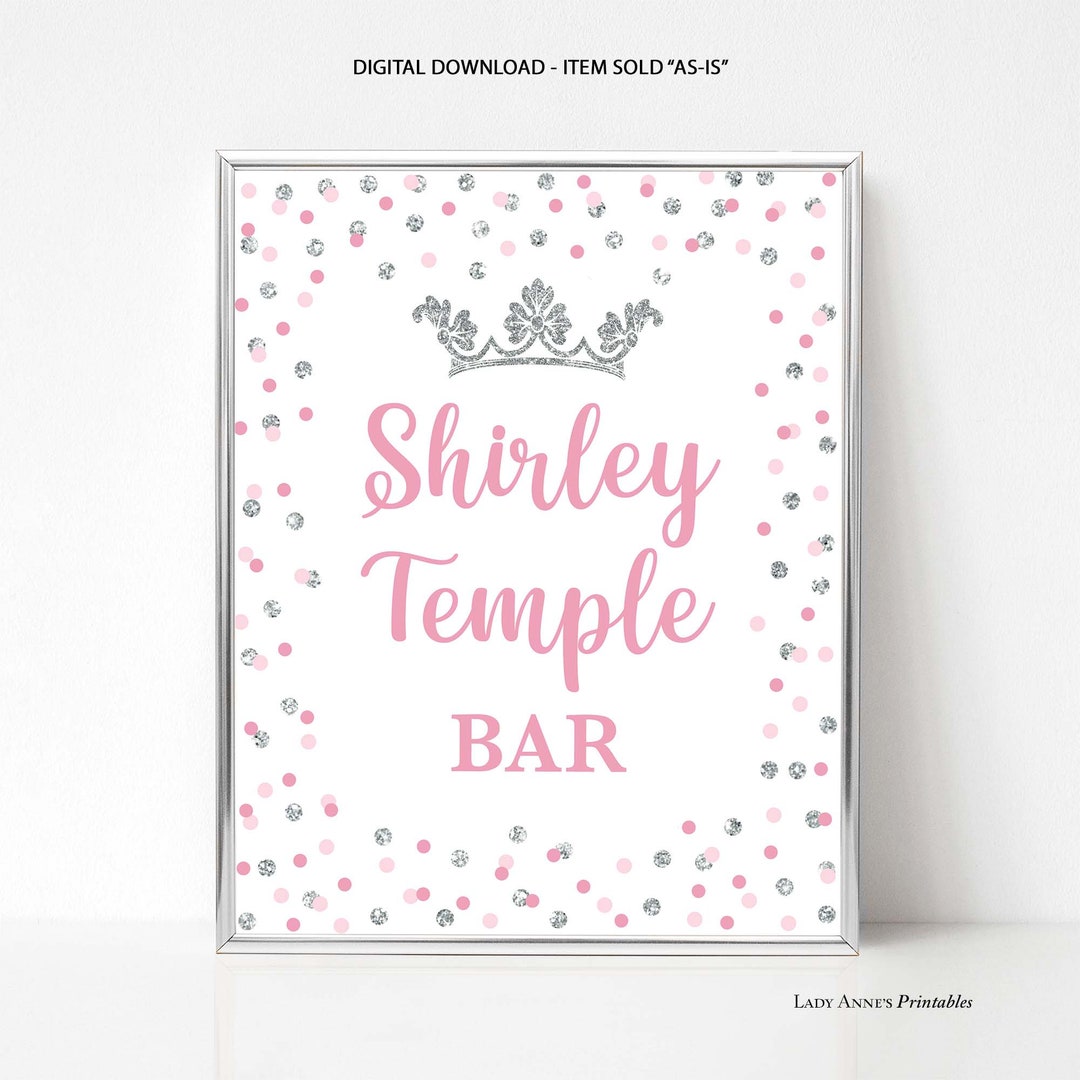 Shirley Temple Bar Party Sign Princess Pink & Silver Drink Etsy