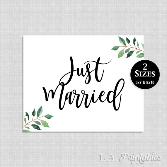 greenery just married printable wedding sign greenery etsy