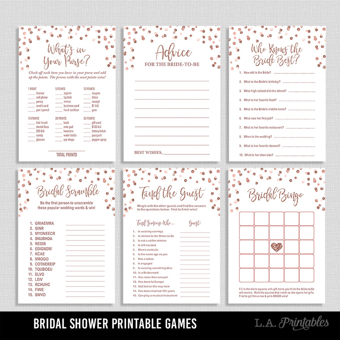 Bridal Shower Games Package 6 Printable Wedding Shower Games Etsy