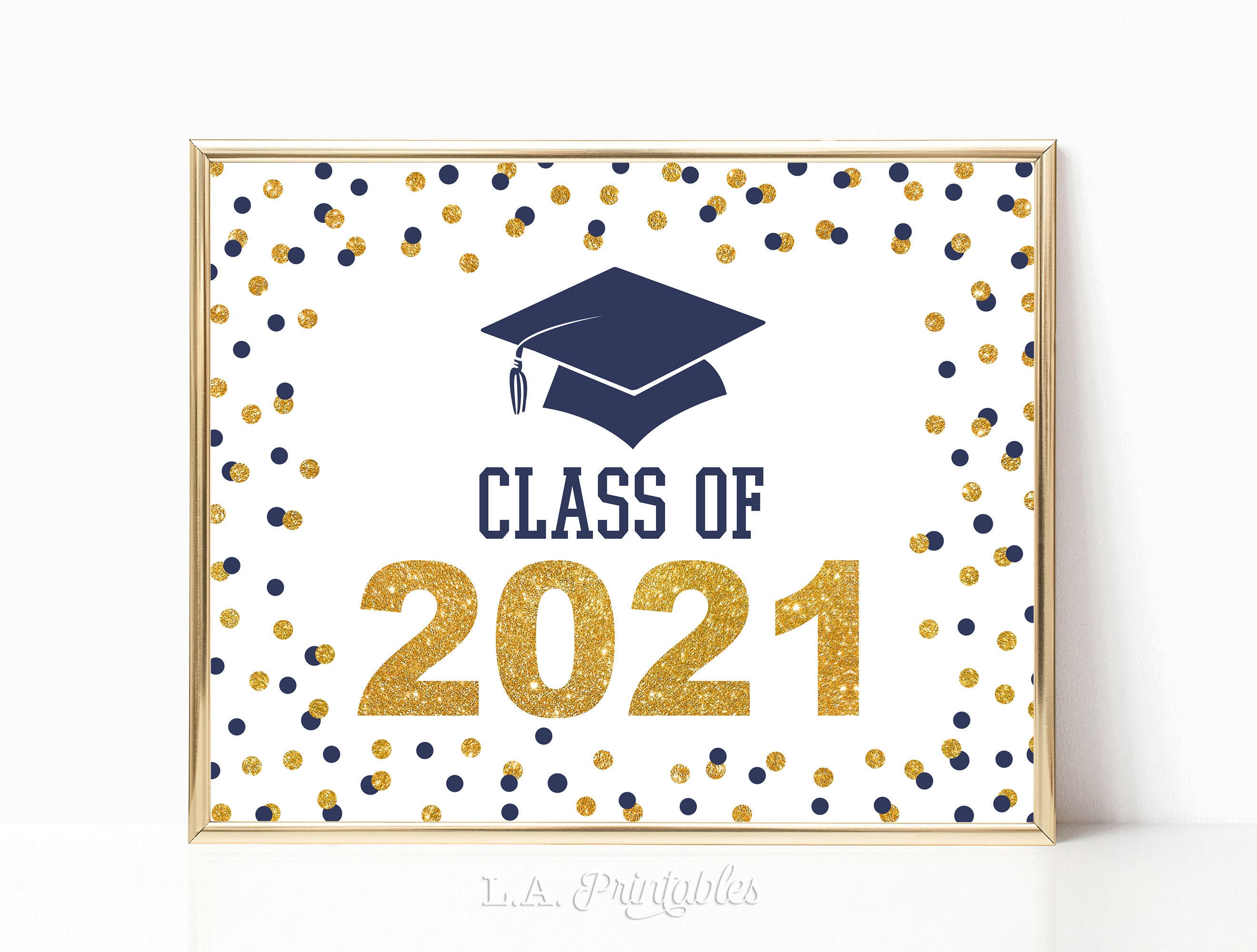 Class of 2021 Printable Graduation Sign Navy and Gold Glitter Etsy