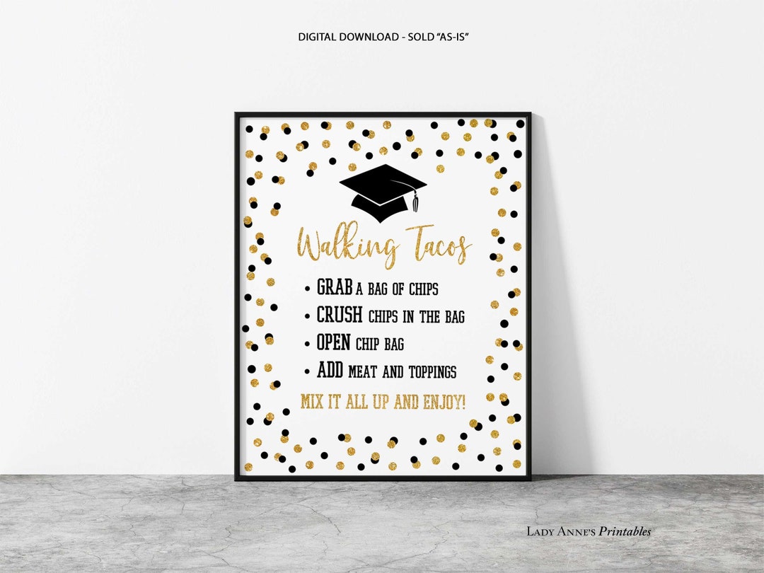 Walking Tacos Graduation Party Sign Black & Gold Glitter - Etsy