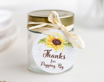 Thanks For Popping By Favor Tags, Sunflower Shower Thank You Stickers, INSTANT DOWNLOAD