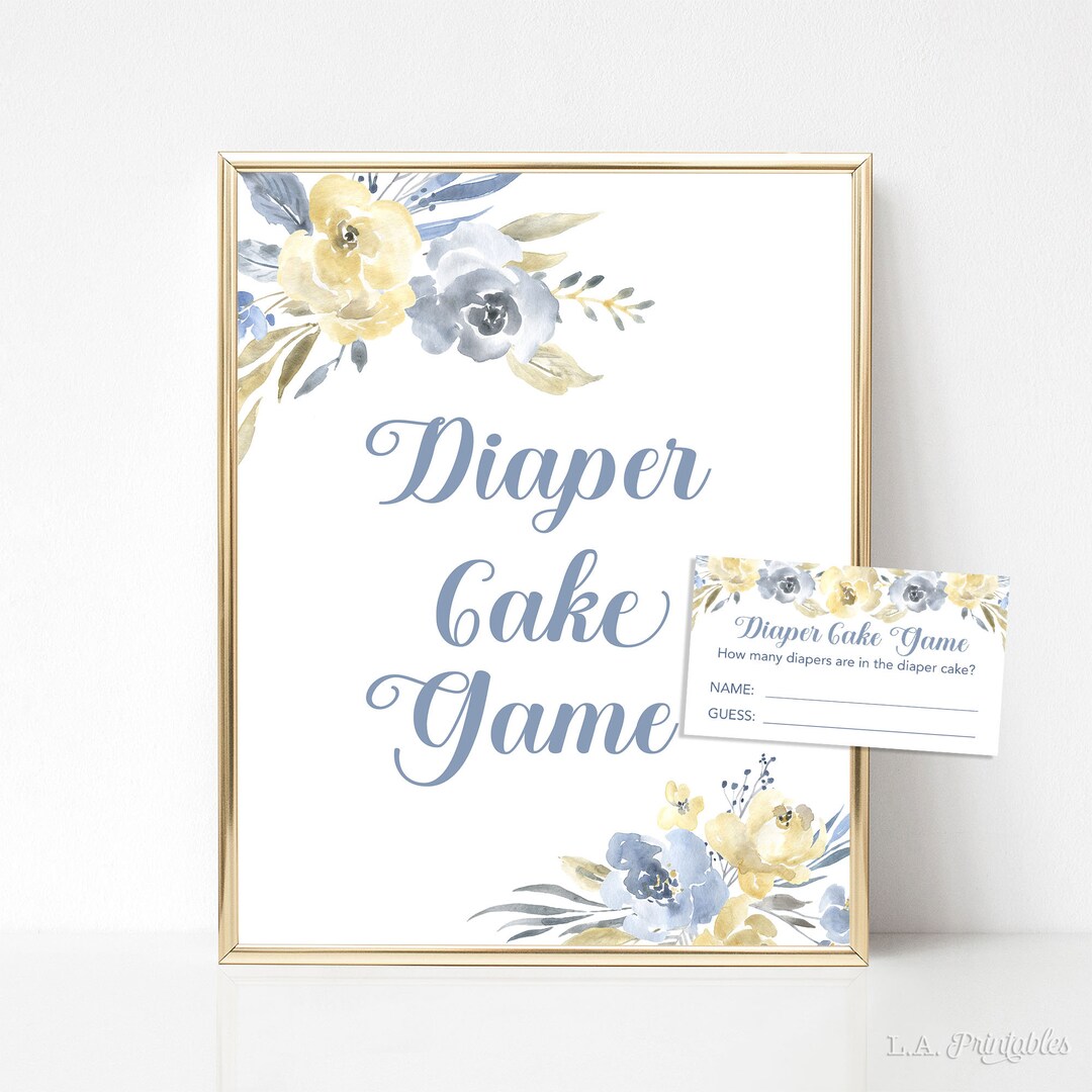Diaper Cake Guessing Game Dusty Blue & Yellow Floral Baby Etsy