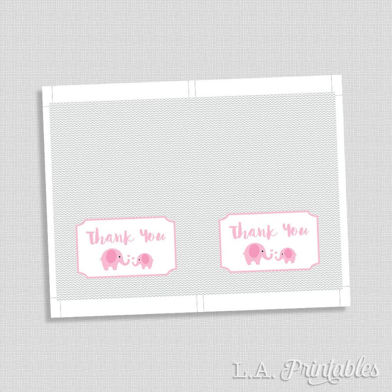 INSTANT DOWNLOAD Pink Elephant Printable Thank You Card Pink Elephant Grey Chevron Baby Shower Thank You