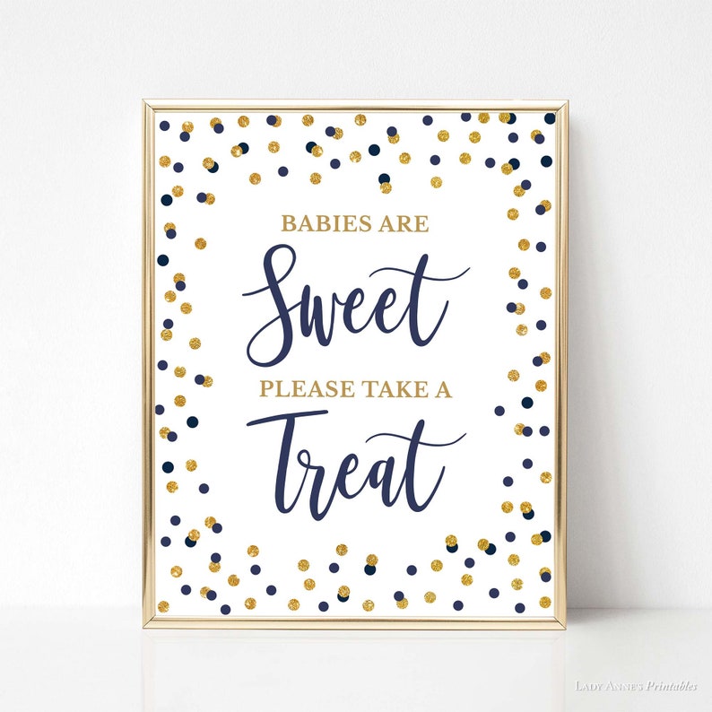 Navy Babies Are Sweet Please Take a Treat Sign, Navy & Gold Glitter Sign, Dessert Sign, 2 Sizes, INSTANT DOWNLOAD image 4