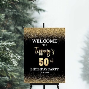 Black & Gold Welcome Sign Editable Template, Black and Gold Glitter