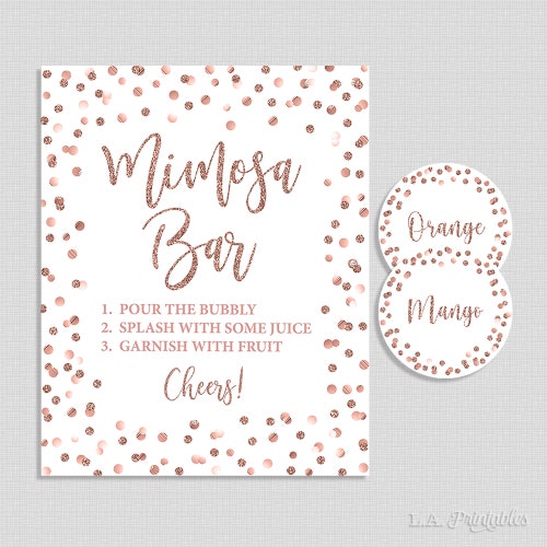 Rose Gold Mimosa Bar Sign With Juice Tags Bubbly Bar Sign - Etsy