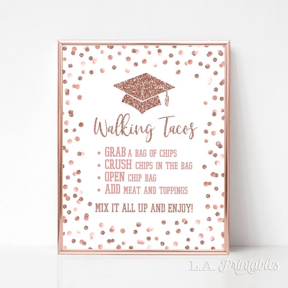 Walking Tacos Graduation Party Sign Rose Gold Glitter - Etsy