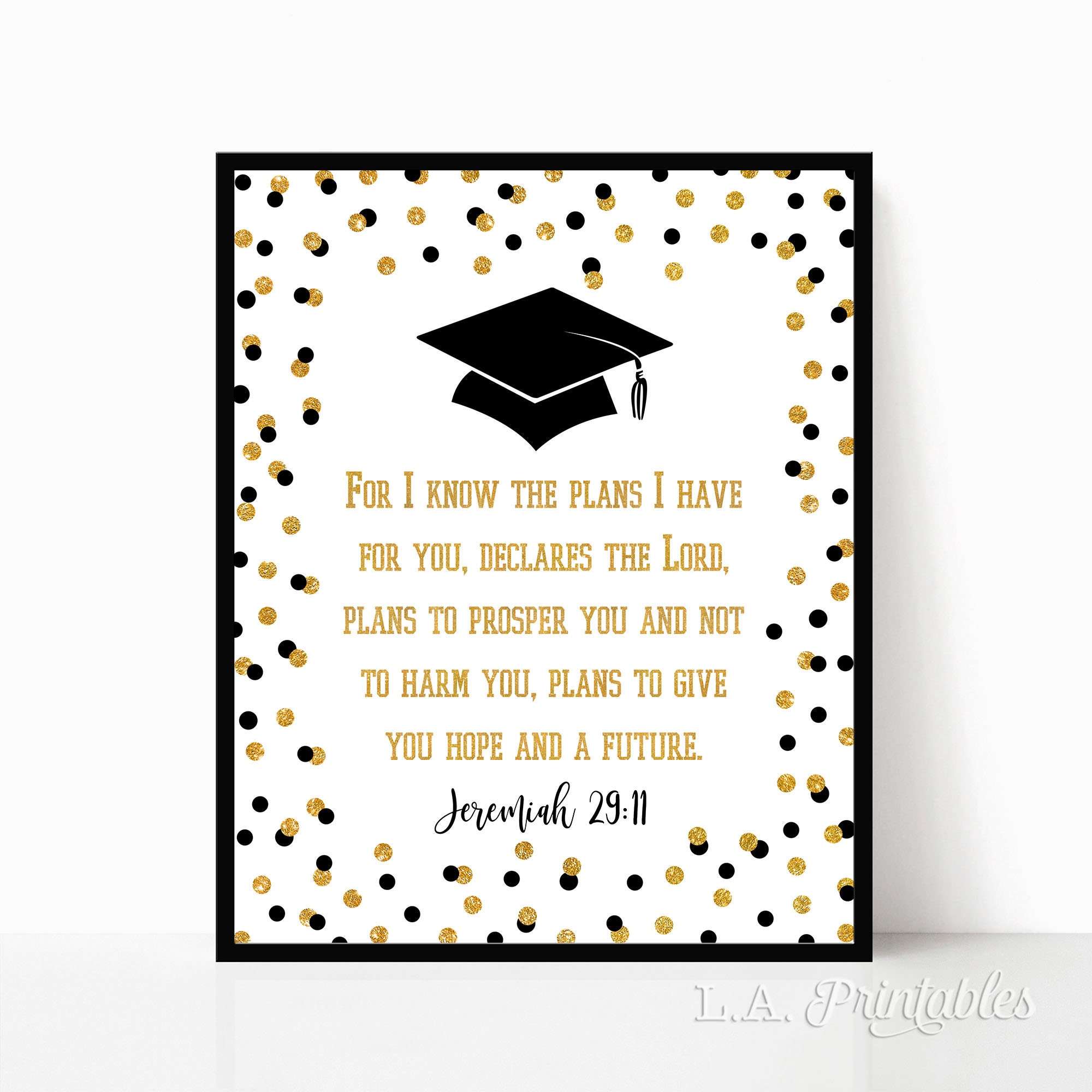 Best Bible Verse For Graduation Graduation Bible Verse Sign Black & Gold Glitter Confetti | Etsy Ireland