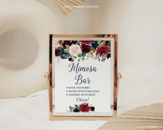 Navy and Blush Floral Mimosa Bar Printable Sign INSTANT 