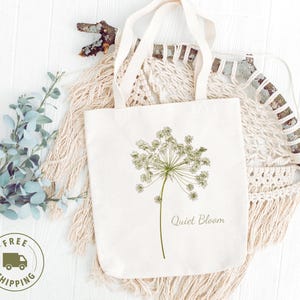 Botanical Cotton Canvas Tote Bag, Gift for Plant Lovers,Minimal Floral Canvas Bag, Reusable Shopping Bag, Quirky Flower Design,Cute Eco Tote