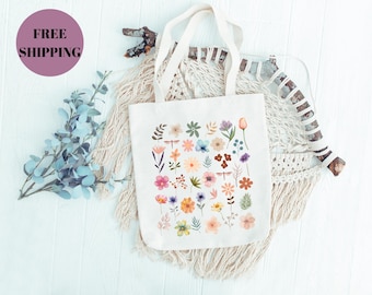 Floral Cotton Canvas Tote Bag – Eco-Friendly Market Bag