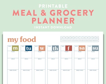 Weekly Meal Planner, Printable, Grocery Planner, Organizer, Week Meal Plan, Undated Planner, Weekly Calendar, Menu Planner, Planner