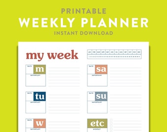 Weekly Planner, Printable, Productivity Planner, Organizer, Week Plan, Undated Planner, Weekly Calendar, Week at a Glance, Planner