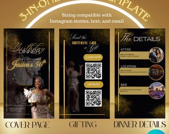 Invito di compleanno animato / Modello di compleanno video Canva / Modello di festa in nero e oro / Invito di compleanno digitale