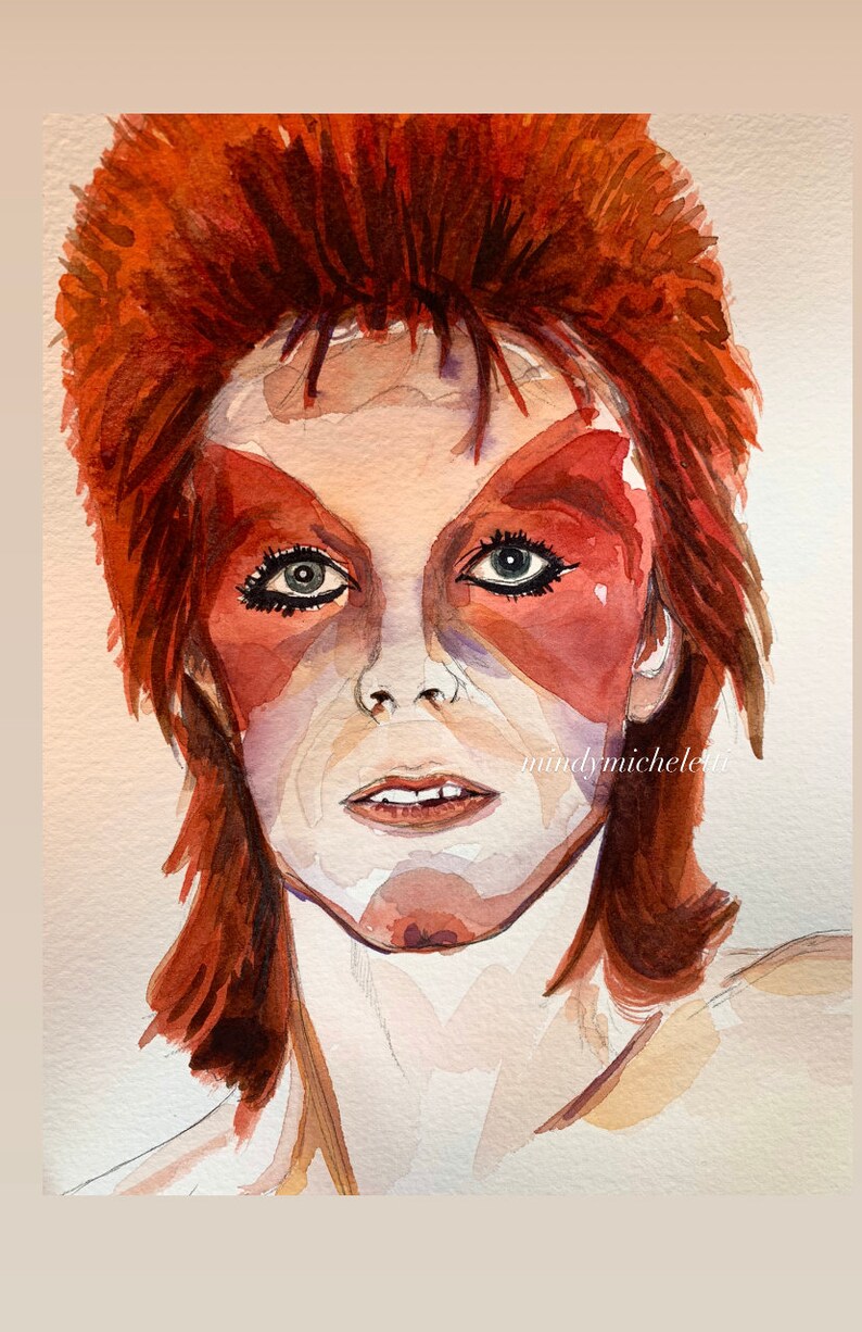 David Bowie ORIGINAL WATERCOLOR 6\u201dx9\u201d