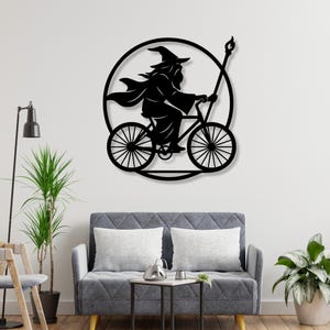 Metal Wall Art – Wizard on Bicycle | Fantasy Home Decor | CNC Cut Steel Panel