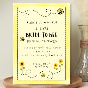 Bride to Bee Bridal Shower invite template | Sunflower themed | Customisable event template in Canva