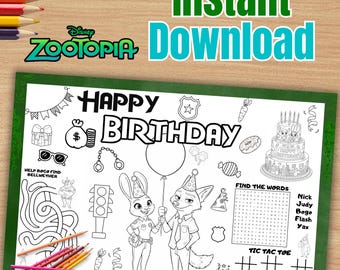 Página para colorir de aniversário da Polícia de Animal City, jogo americano para atividades (DOWNLOAD INSTANTÂNEO)