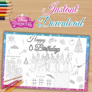 Disney Prinzessinnen Malseite, Prinzessinen Tischset zum Ausmalen, Disney Prinzessinnen Aktivität Set, Prinzessinnen Malaktivität, SOFORTIGER DOWNLOAD P31