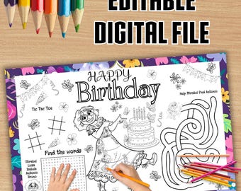 Encanto Birthday Placemat, Coloring Activity (Digital Download)