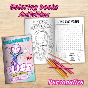 Editable ghost spider girl mini coloing book with activities, Spidr girl Coloring book, Ghost spider girl Digital,EDITABLE DIGITAL FILE S38