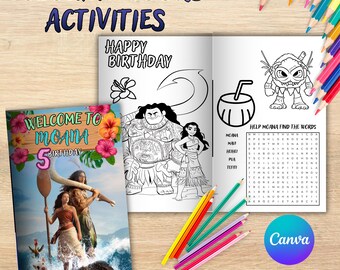 Editable Moana Birthday Coloring Book, Vaiana Theme (Digital Printable) - M06