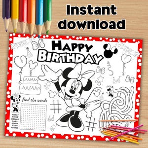 Minnie coloring page, Minnie birthday placemat, Minnie activity set,Minnie party,Minnie coloring activity,Minnie single,INSTANT DOWNLOAD M09