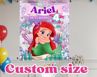 Little Mermaid Birthday Banner, Custom Backdrop (Digital File) S10