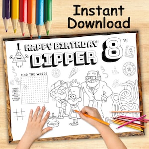 Personalized Birthday Party Mat, gravity falls Birthday Party Activity Sheet, Custom Word Search,Custom gravity falls Birthday Coloring GF15