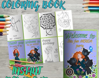 Merida Mini Coloring Book, Brave Party Birthday (Instant Download) - B41