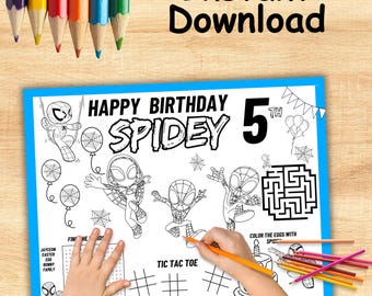 Spidey Birthday Placemat, Coloring Page, Party Activity (Digital File)