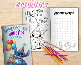 Editable Stitch Birthday Coloring Book, Party Activities (Digital File)