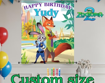 Personlig djurstadspolis födelsedagsbanderoll, anpassad bakgrund (digital fil Z72)