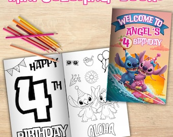 Stitch and Angel Mini Coloring Book, Editable Birthday Activities (Digital File)