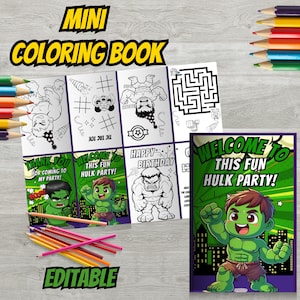 Chibi hulk Mini Coloring Book, Little hulk Party Birthday (Instant Download) H46