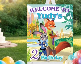 Animal City Police Birthday Welcome Sign, Zotropolis Editable Poster (Digital Download) Z72